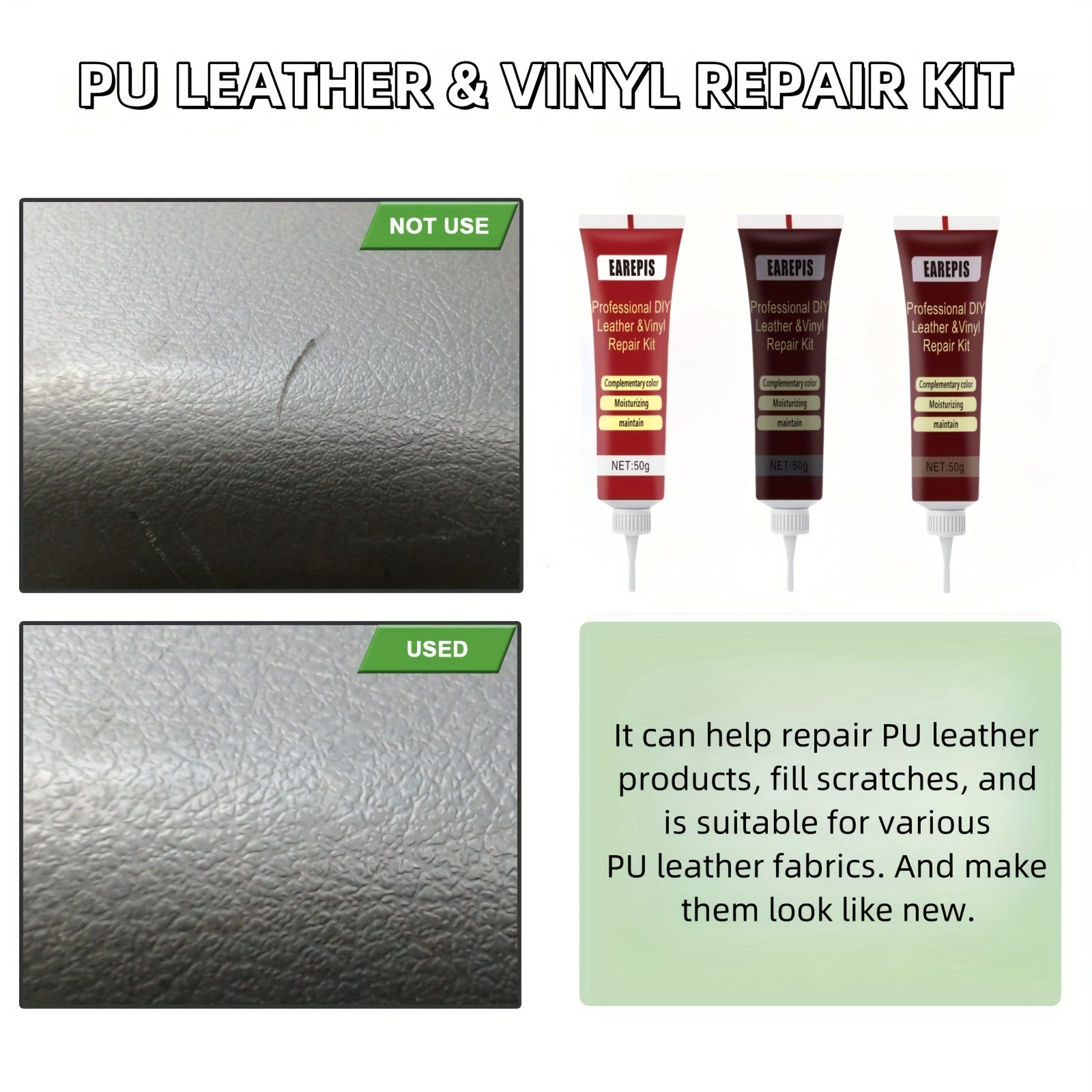 Universal Leather Vinyl Repair Kit 50g for Sofa Shoes Crack Holes Restoration