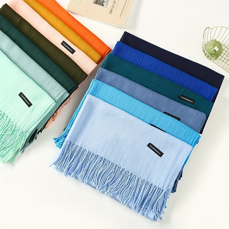 Unisex Neutral Wool Scarf with Tassels for Autumn Winter Warm and Soft