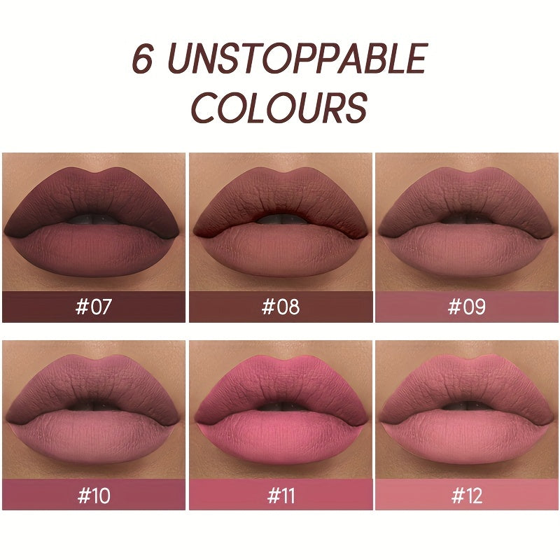 Set de lápiz labial líquido mate y delineador de labios para mujer en 6 colores nude aterciopelado