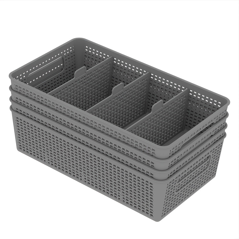Multi-Purpose Woven Storage Box with Divider for Bathroom and Kitchen Cabinets 1-8 Pieces