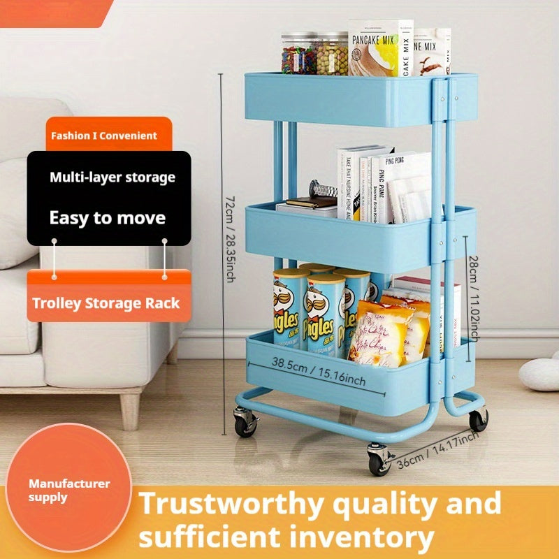 50pcs Multi-Layer Hand Cart Storage Rack with Wheels for Kitchen Dorm Snacks