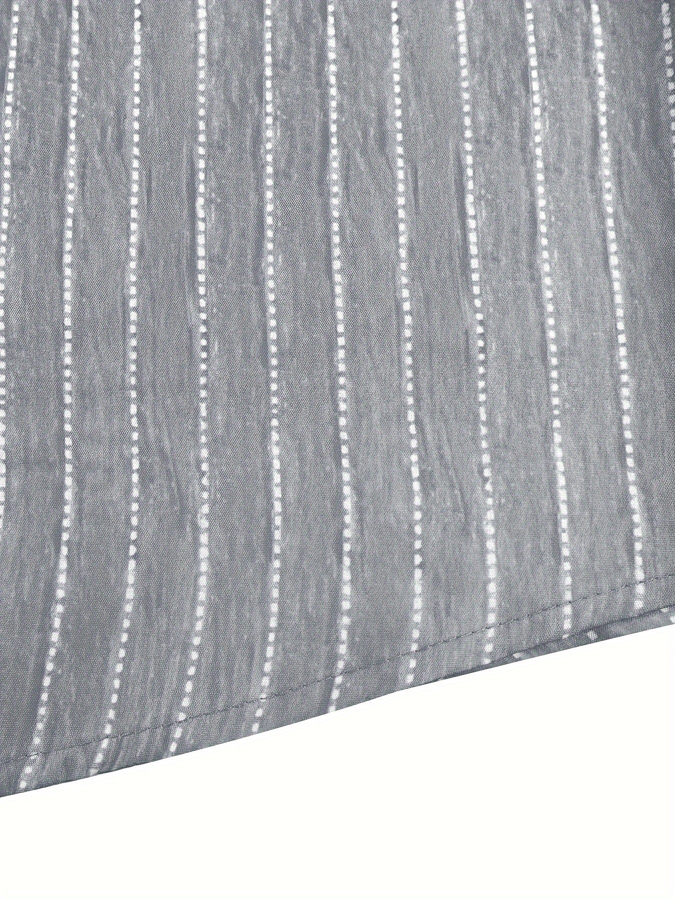 Camisa de hombre a rayas azul claro con botones, poliéster, manga corta, casual, para todas las estaciones