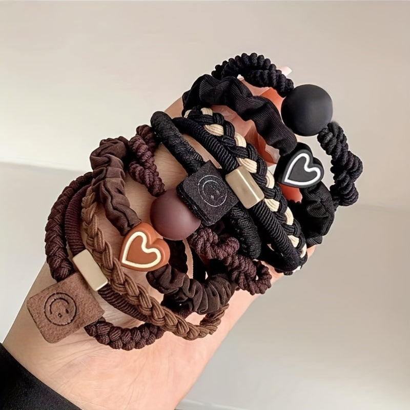 Casual Polyester Hair Ties Set with Heart and Smile Charms for Women