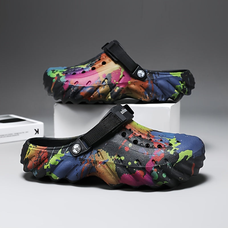 Men Women's Large-Sized Trendy Graffiti Clogs Breathable Non-Slip Outdoor