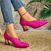 Women's Fashion Deep Mouth Diamond Buckle Square Toe High Heels Comfortable Chunky Heel