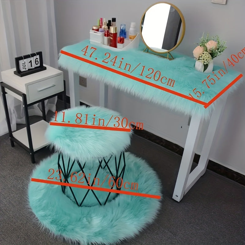 Alfombra de área de felpa sintética y cojín de silla, resistente a las manchas, punto de felpa, decoración acogedora para sala de estar