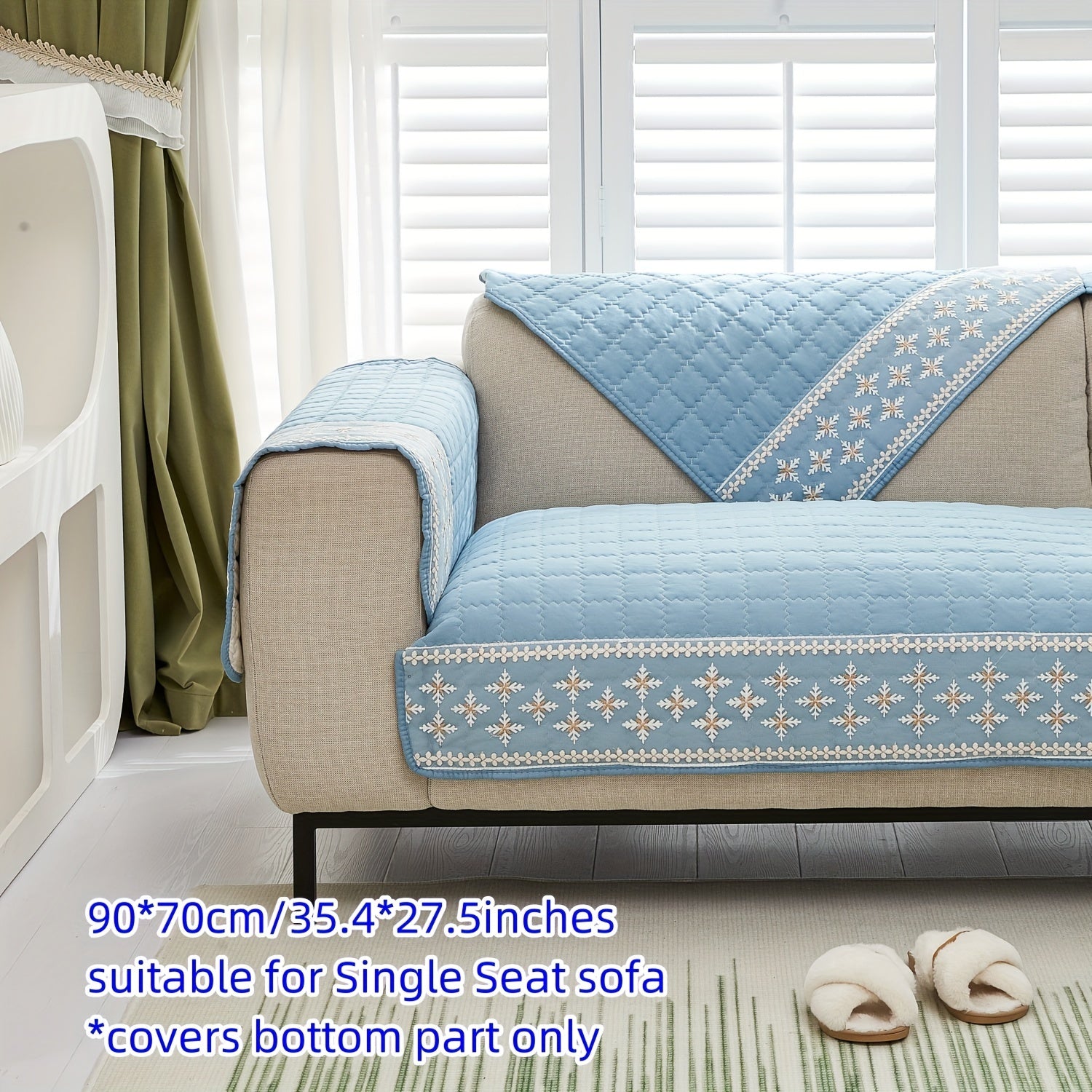 Серый бархатный чехол для дивана с вафельной текстурой и кружевными деталями, нескользящий и дружелюбный к домашним животным. Подходит для диванов на 1-4 места, можно стирать в машине.