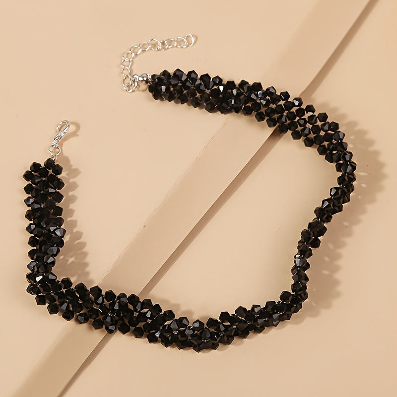 Handcrafted Crystal Beaded Necklace with Vintage Collar for Women