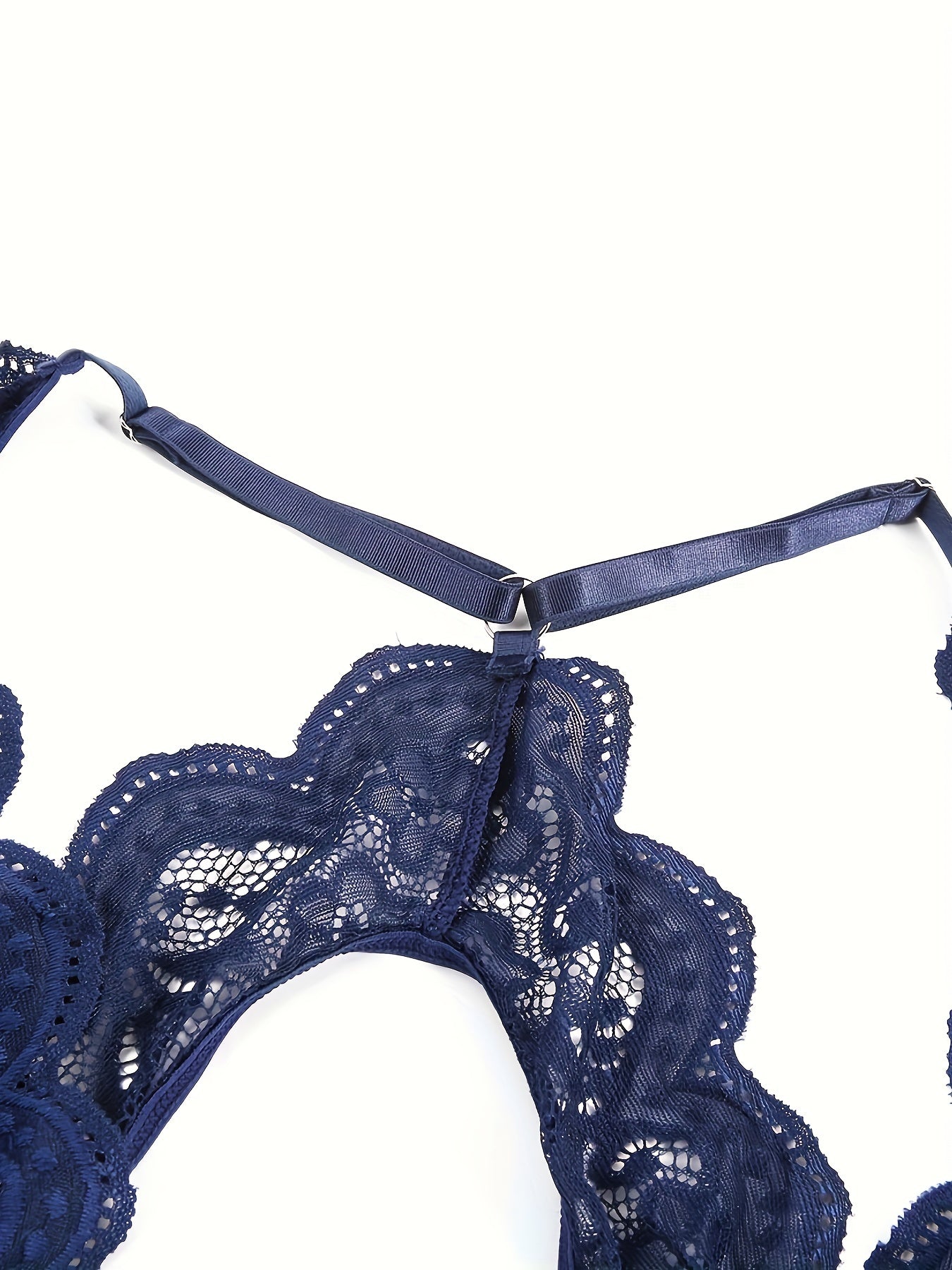 Plus Size Lace Bodysuit Women's Crotchless Halter Teddy with Rhinestones