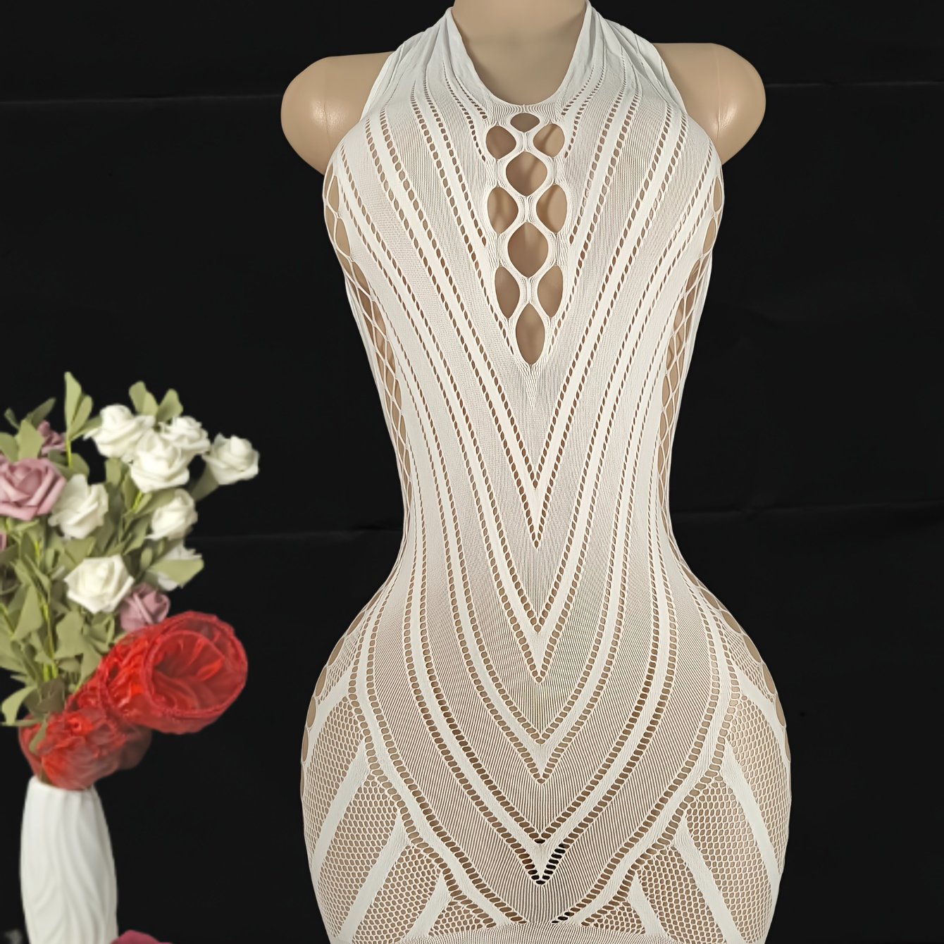 Women Plus Size Satin Halter Neck Cutout Sexy Dress