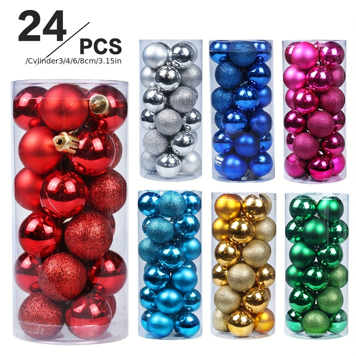 Bolas decorativas festivas de plástico para fiesta, 3cm, 8 colores, paquete de 24