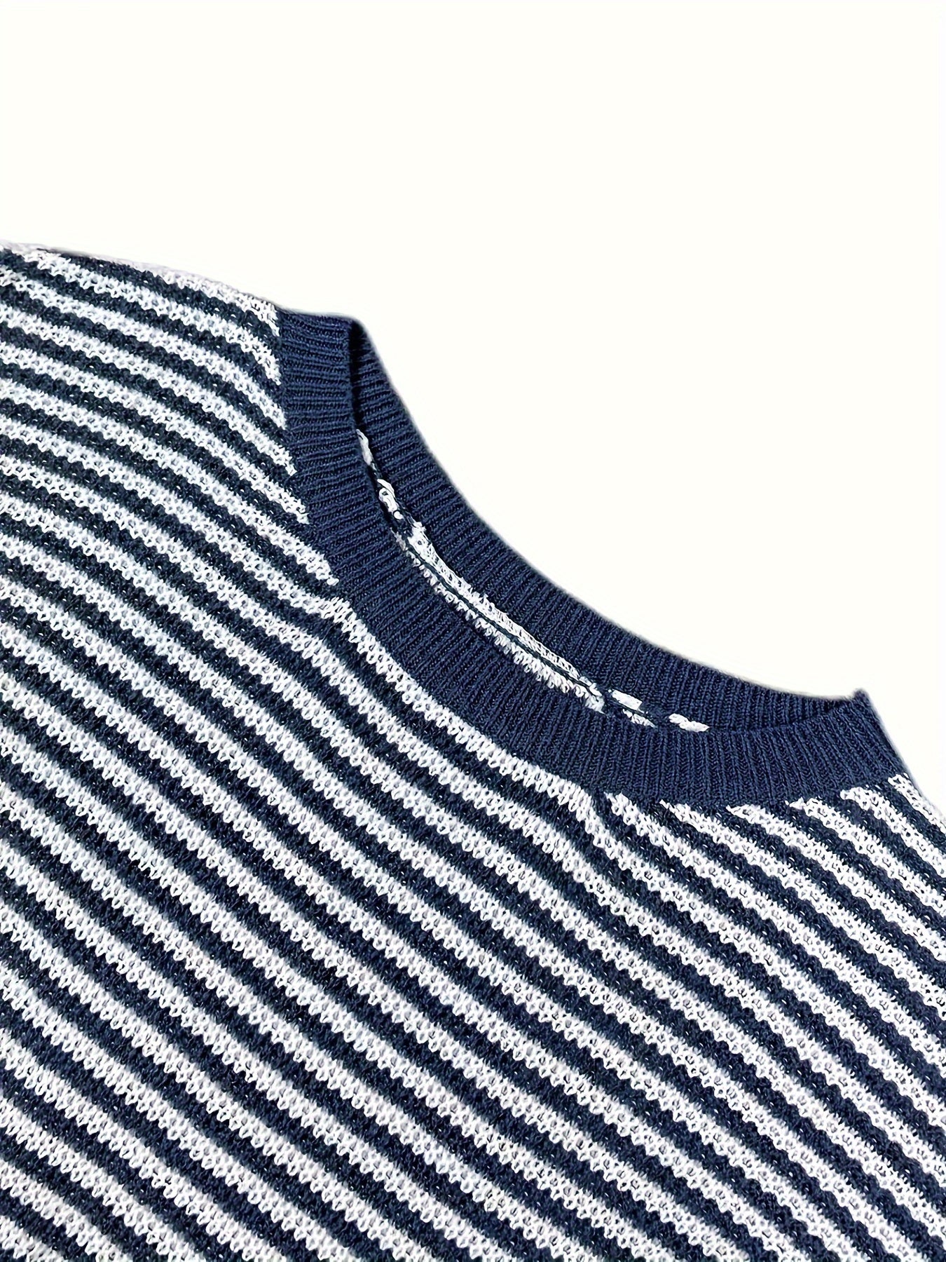 Plus Size Women's Striped Crew Neck Long Sleeve Sweater Fall Winter Casual