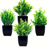 Set of 4 Small Faux Eucalyptus Plants in Black Pots for Indoor Decoration