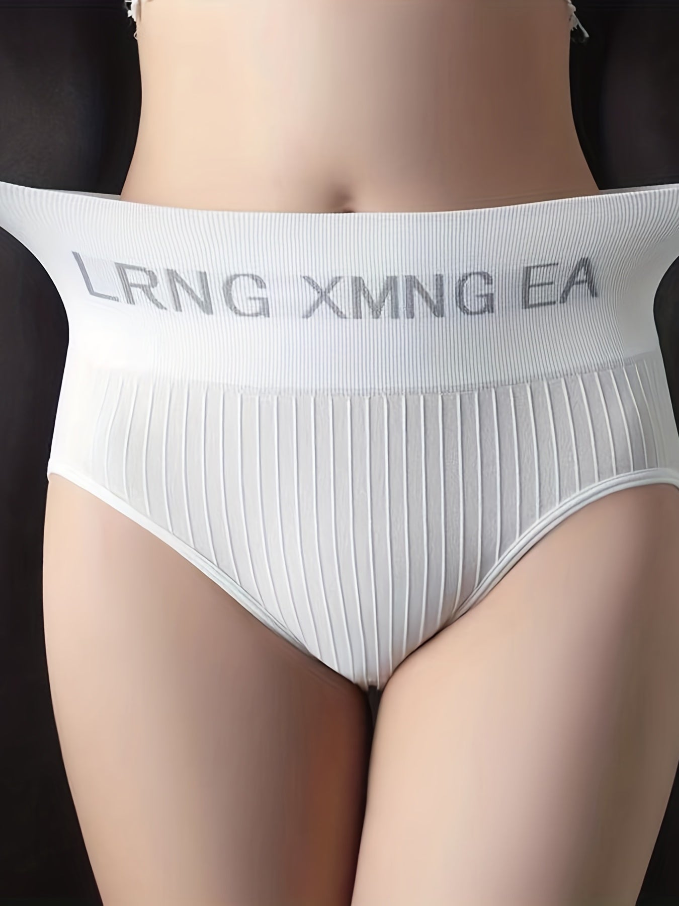 Women's High-Waisted Briefs Set 4 Pack Stripes Letter Print Breathable Nylon