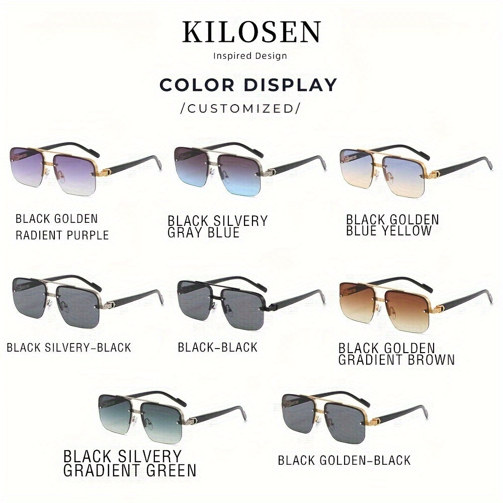 Men's Square Pilot Glasses Metal Frame Driving Travel Fashion