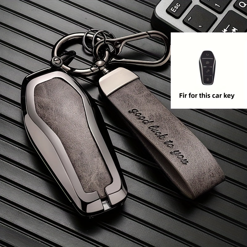 Men Women Leather Key Case and Keychain, Compact, Durable, Black