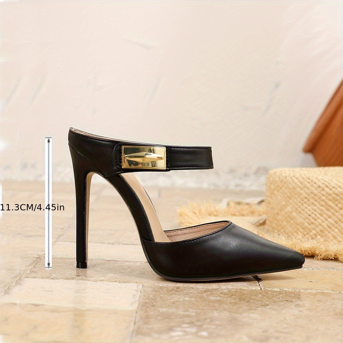 Ayollar uchun nuqta barmoqli stilettо poyabzal, yaltiroq qora kiyinadigan poyabzal, tizzali bog'lam bilan
