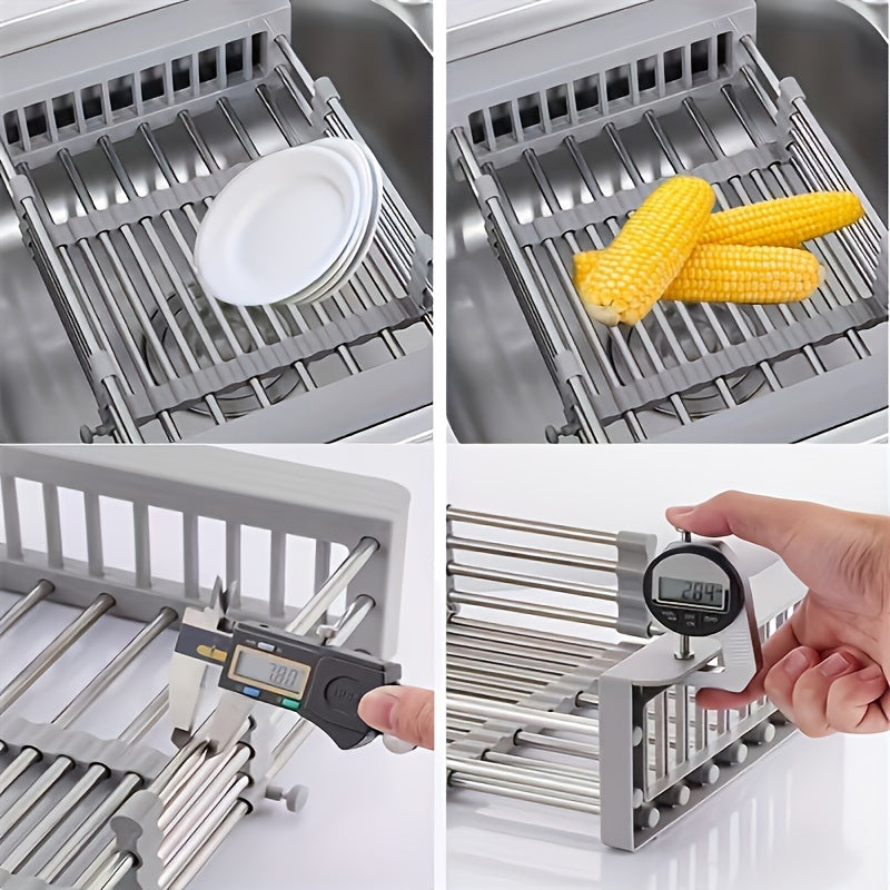 Adjustable Stainless Steel Kitchen Sink Rack with Retractable Dish Drainer Large Small
