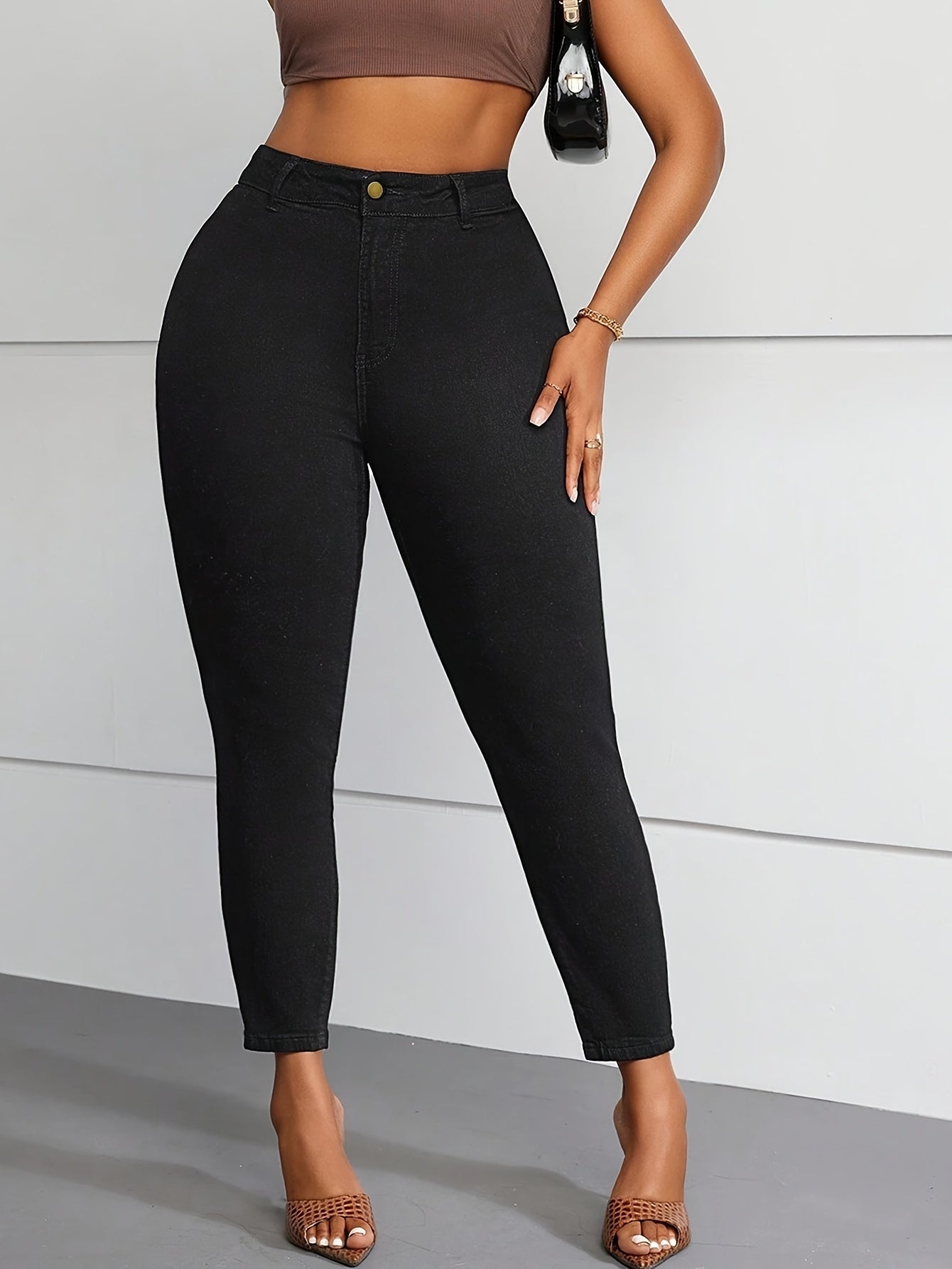 Plus Size Black Skinny Jeans for Women Stretchy Comfortable Pockets