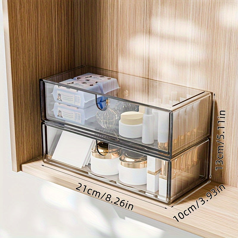 Plastic Cosmetics Storage Box with Drawers Stackable Bathroom and Bedroom Organizer