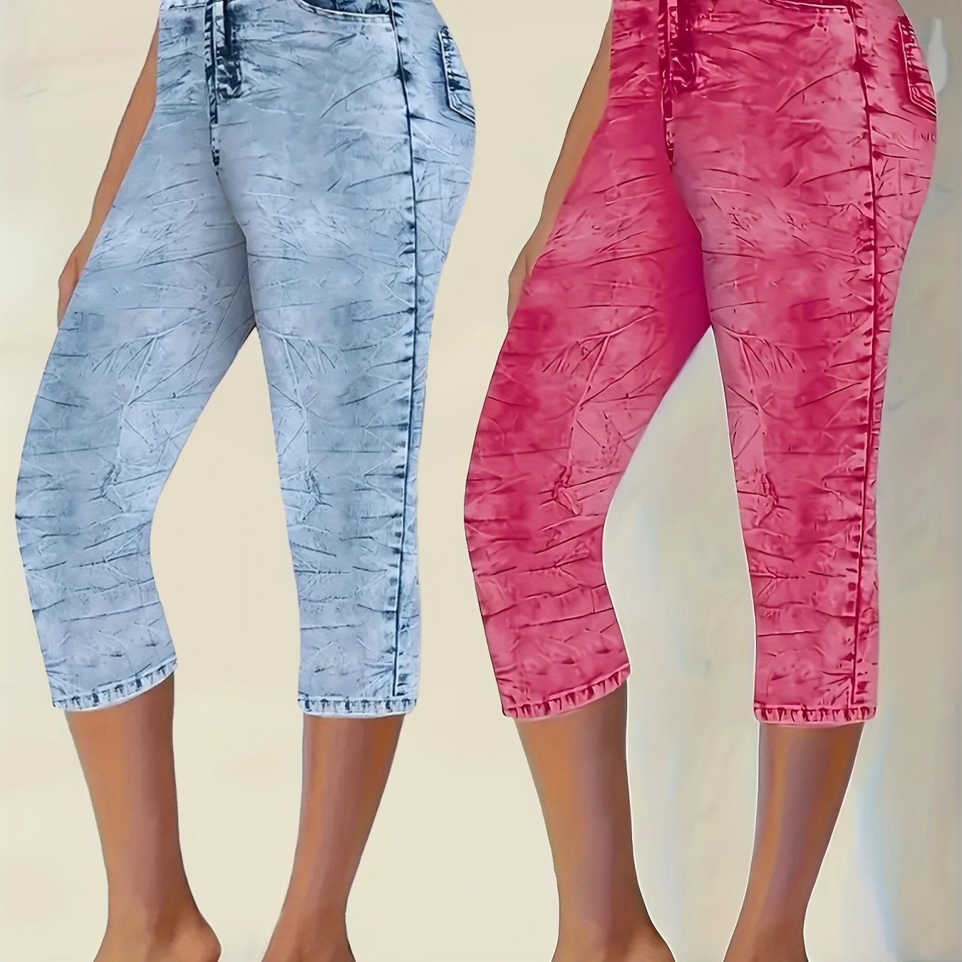 Women's Plus Size Stretch Denim Print Shorts Light Blue Casual Summer