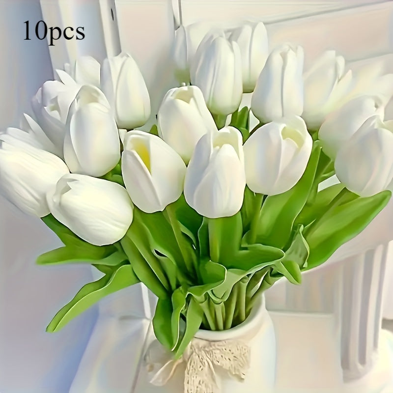 10pcs White Tulip Artificial Flowers for Weddings, Spring Wreaths, Home Decor