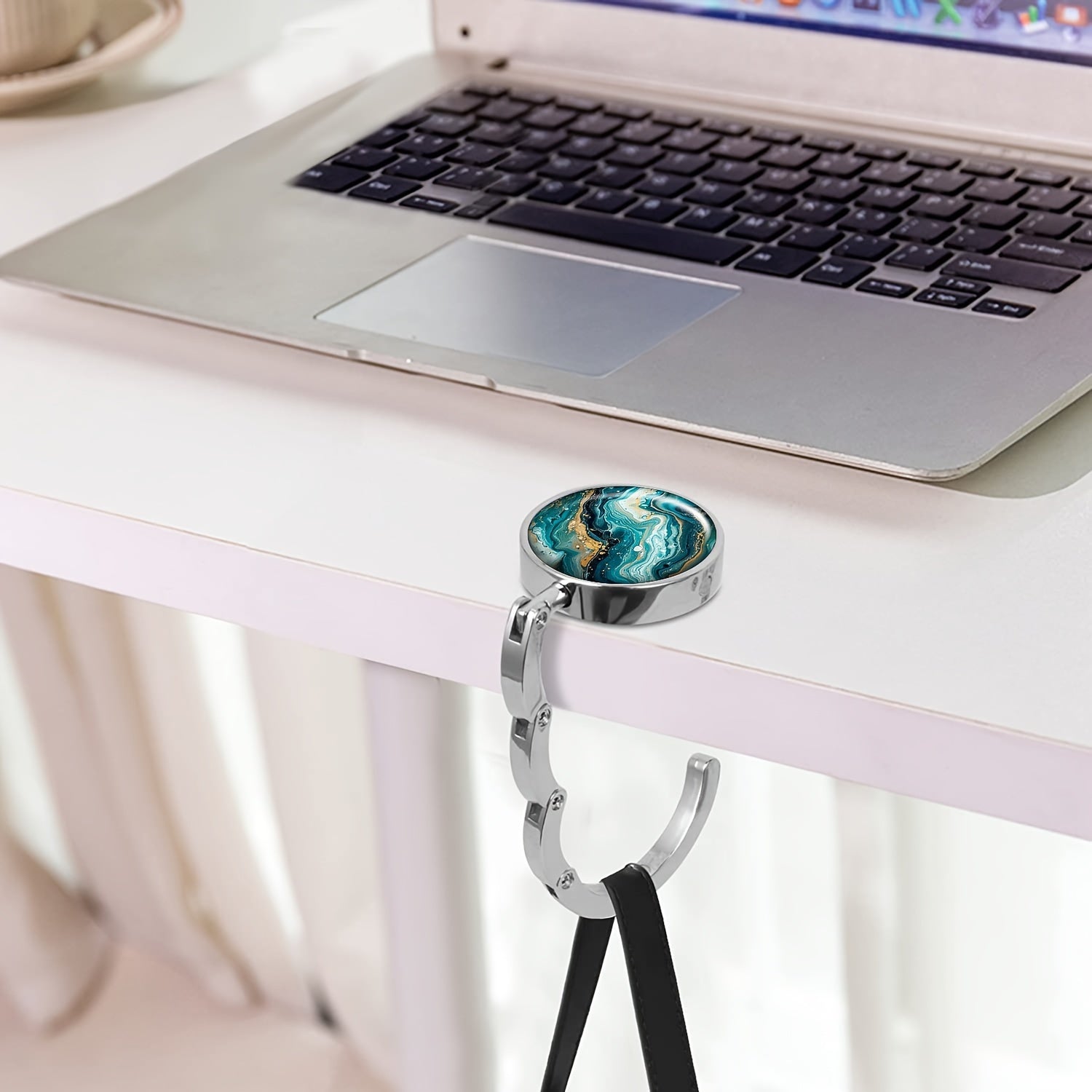 Portable Handbag Holder for Tables, Teal and White Swirls, Festive Gift