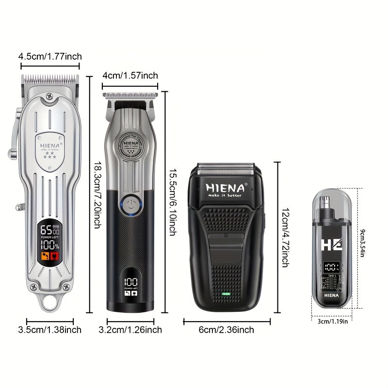 4pcs Professional Barber Kit USB Rechargeable Electric Razor Trimmer Beard Groomer Nose Hair Clipper