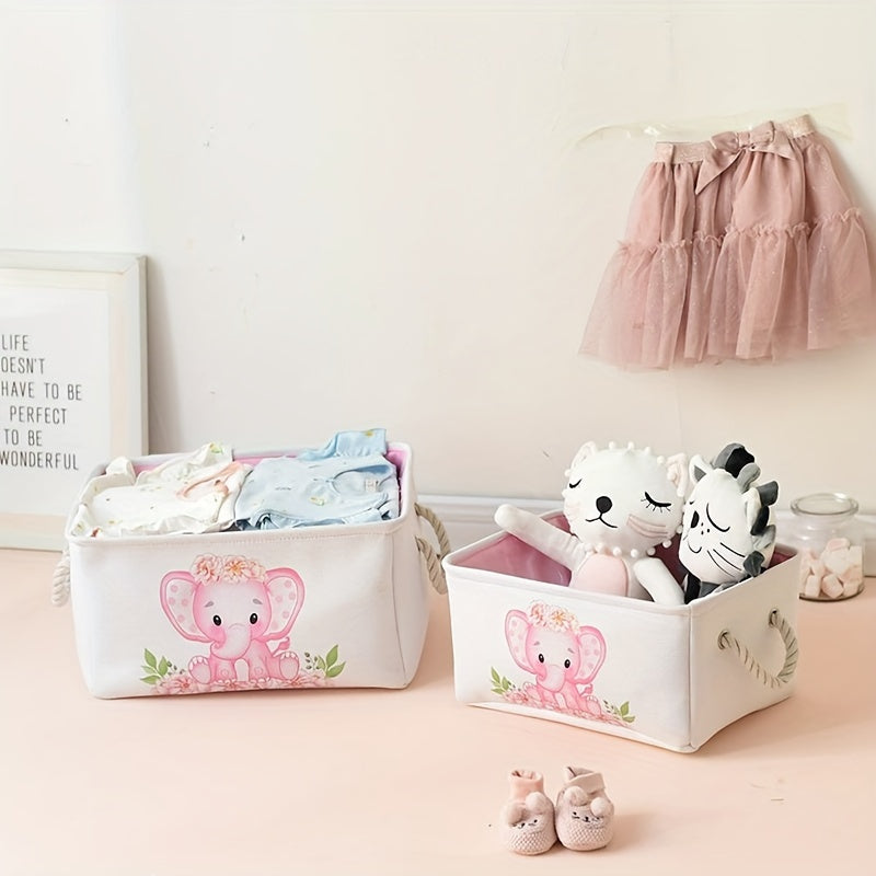 Pink Elephant Laundry Hamper and Storage Bins Foldable Textile Nursery Playroom