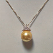 Gold-Plated Shell Pearl Necklace with 16mm Yellow Pearl 18-Inch Chain Gift for Mom