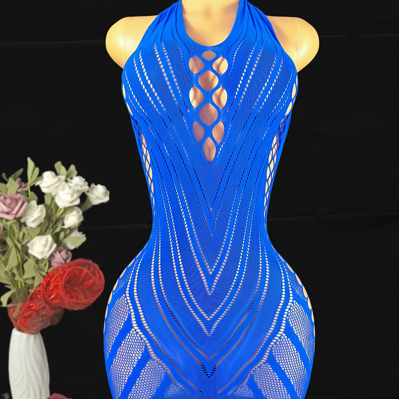 Women Plus Size Satin Halter Neck Cutout Sexy Dress