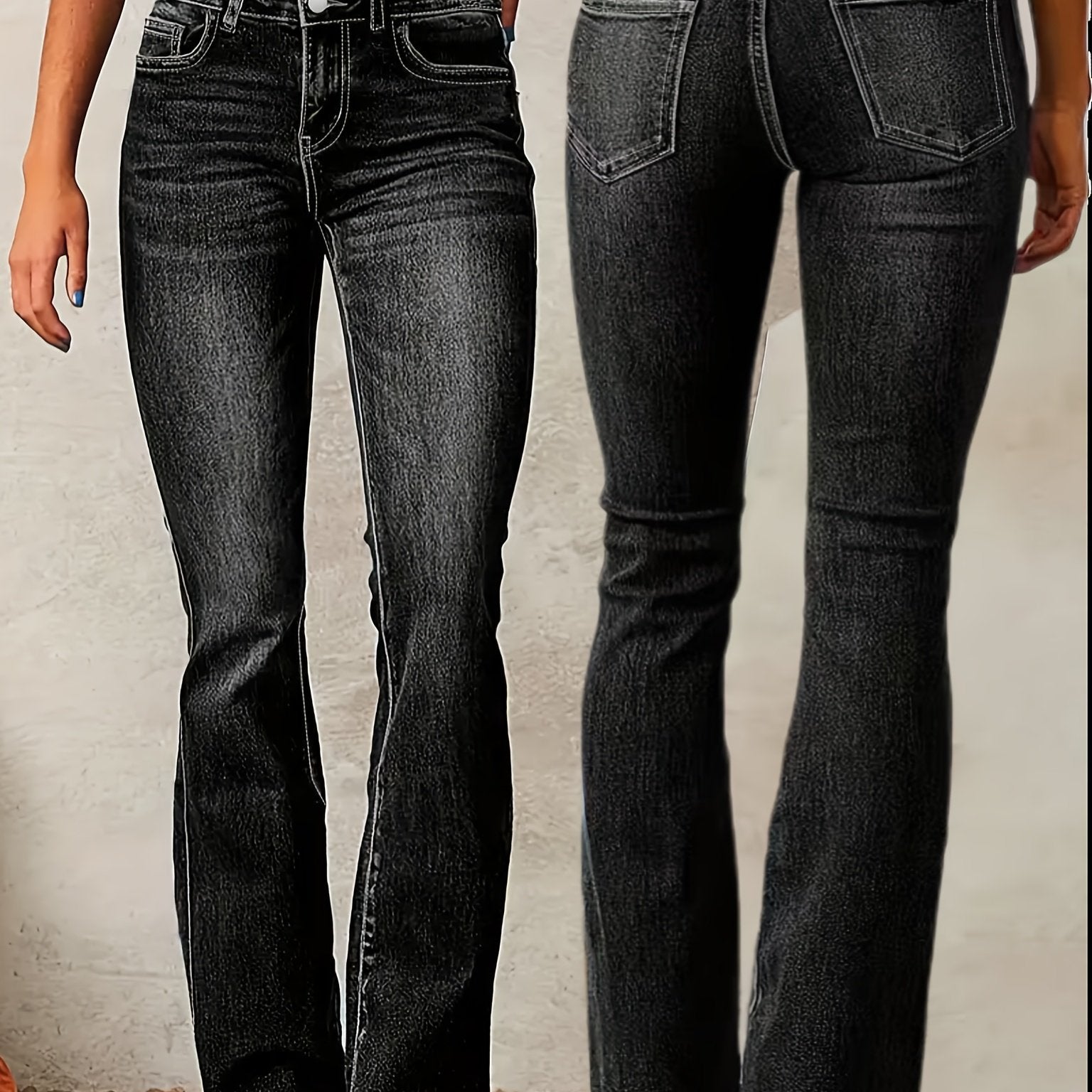 Women's Plus Size Flared Leg Jeans High Rise Mid Stretch Casual Bootcut