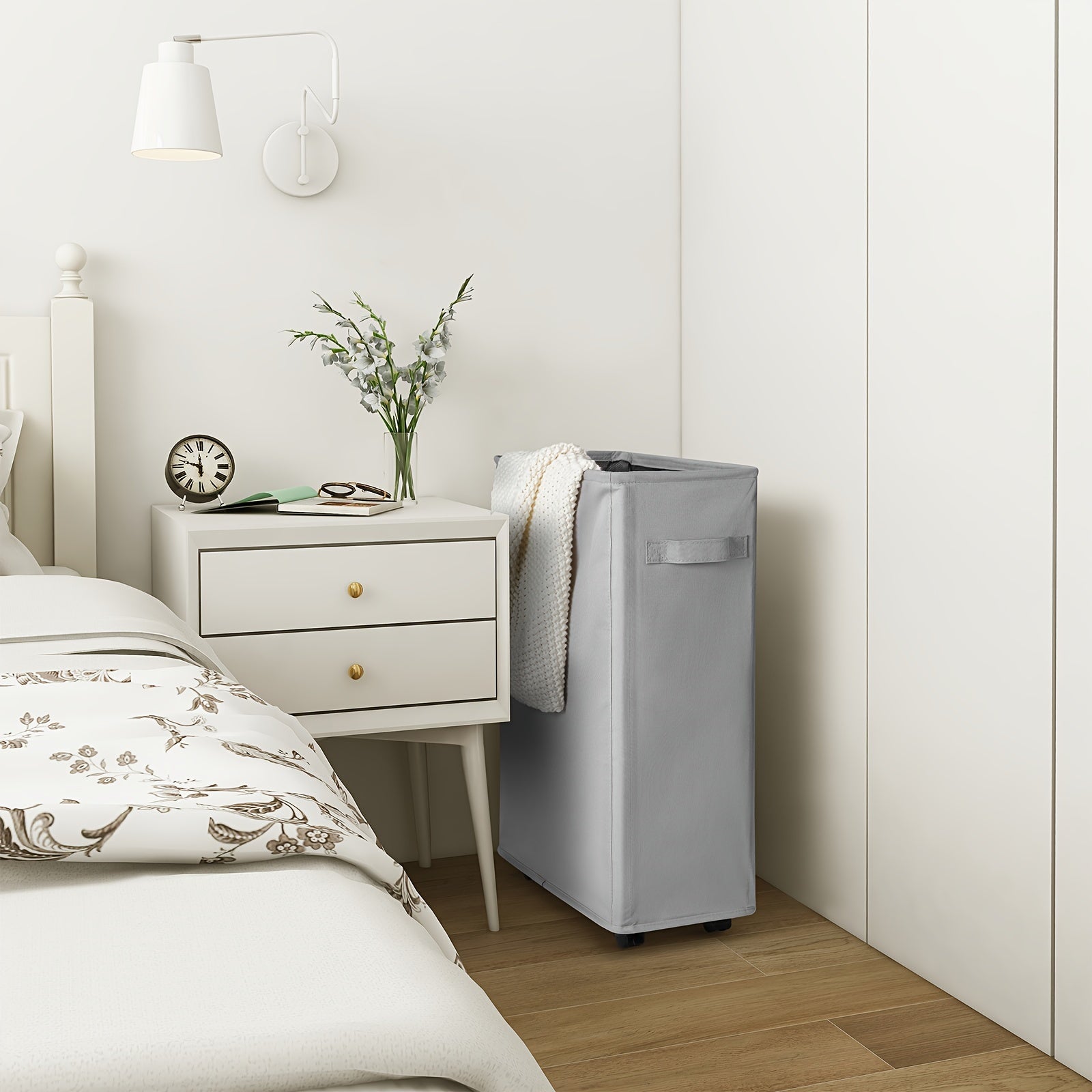 Laundry Hamper with Wheels 45L Slim Foldable Portable for Bathroom Bedroom Dorm