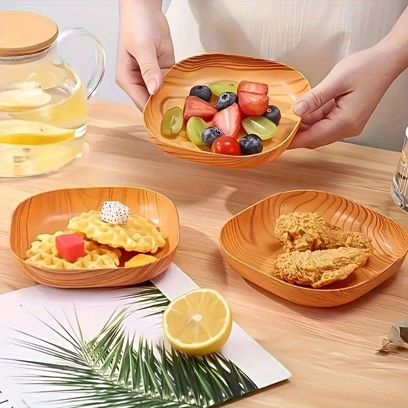 Juego de 6 cuencos de plástico para aperitivos, postres y frutas con diseño de madera, platos de servicio para cocina