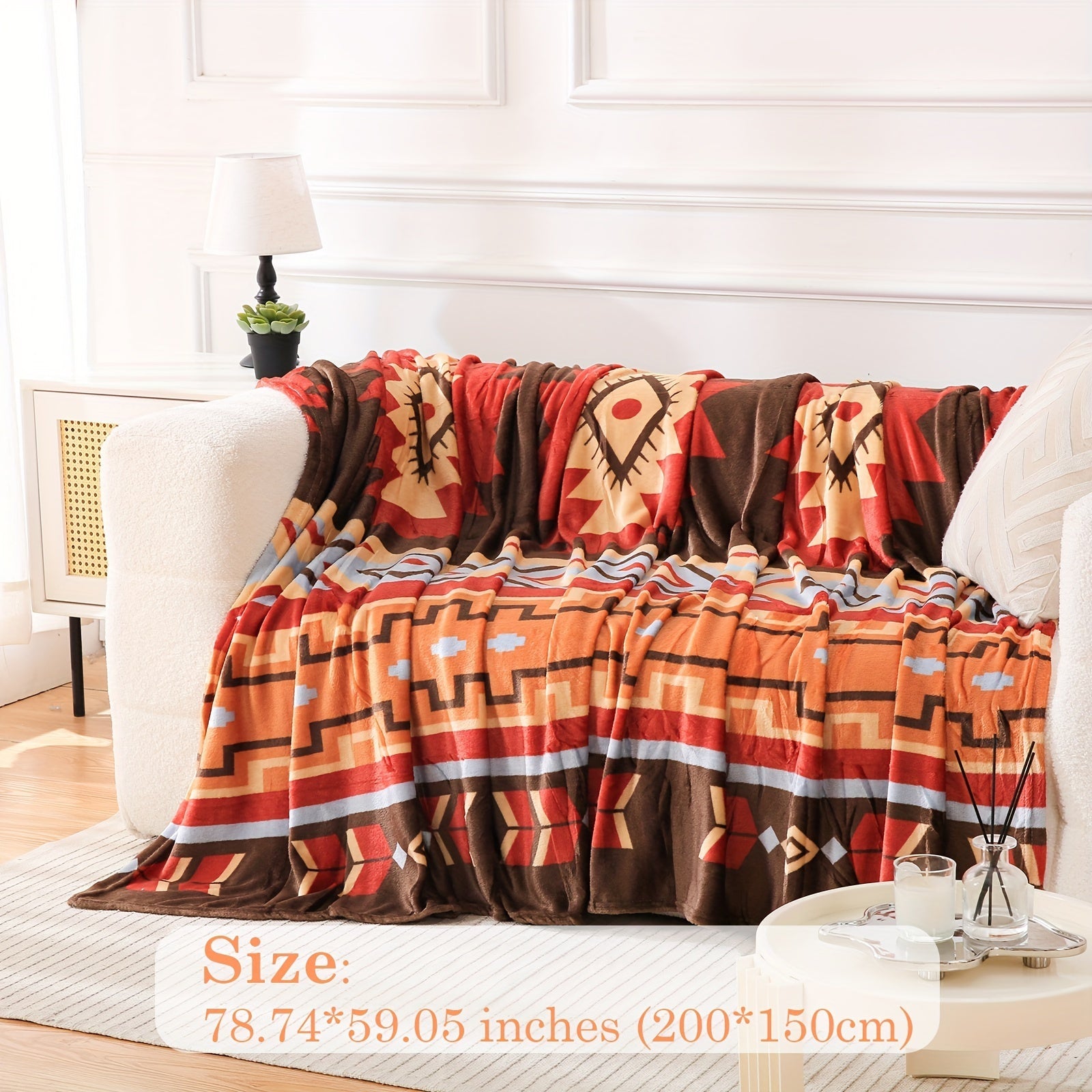 Manta de felpa de estilo nativo americano con patrón azteca, suave, ligera y perfecta para sofá, cama o viajes