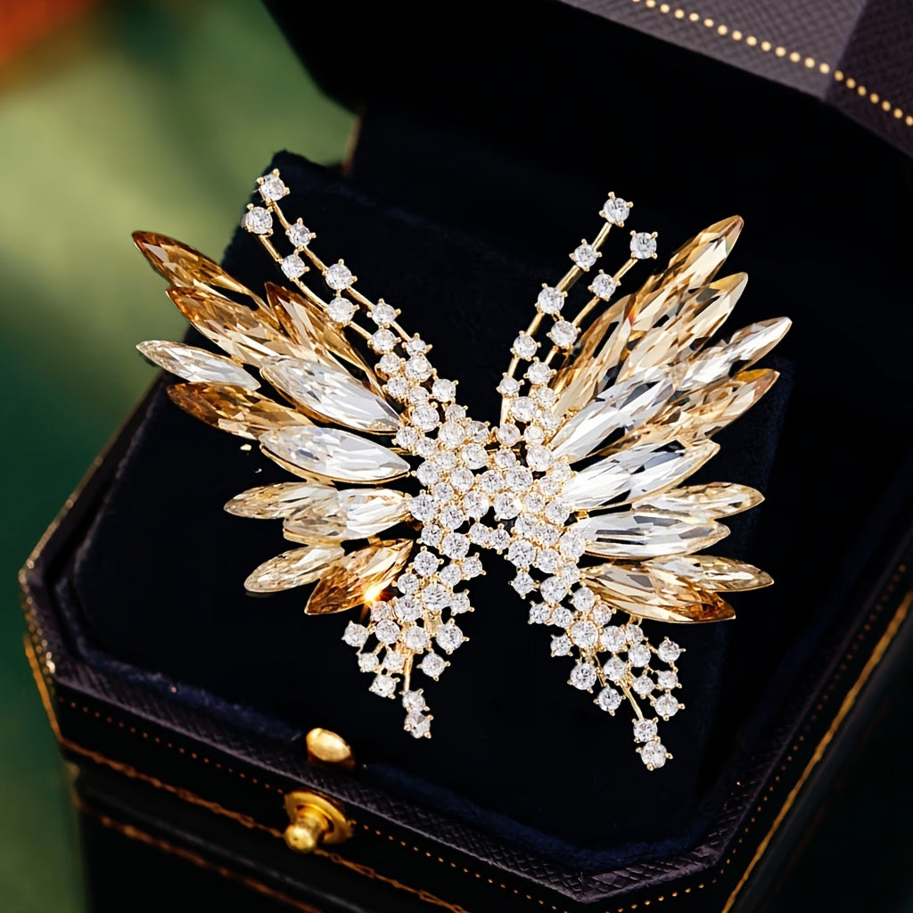 Gradient Crystal Butterfly Brooch for Women 3D Rhinestone Lapel Pin Gift