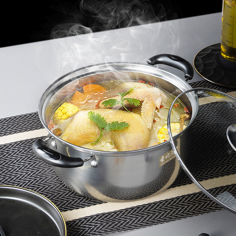 10-Donali zanglamaydigan po'latdan tayyorlangan idishlar to'plami, anti-qarash tutadigan tutqichlar va shaffof qopqog'lar bilan