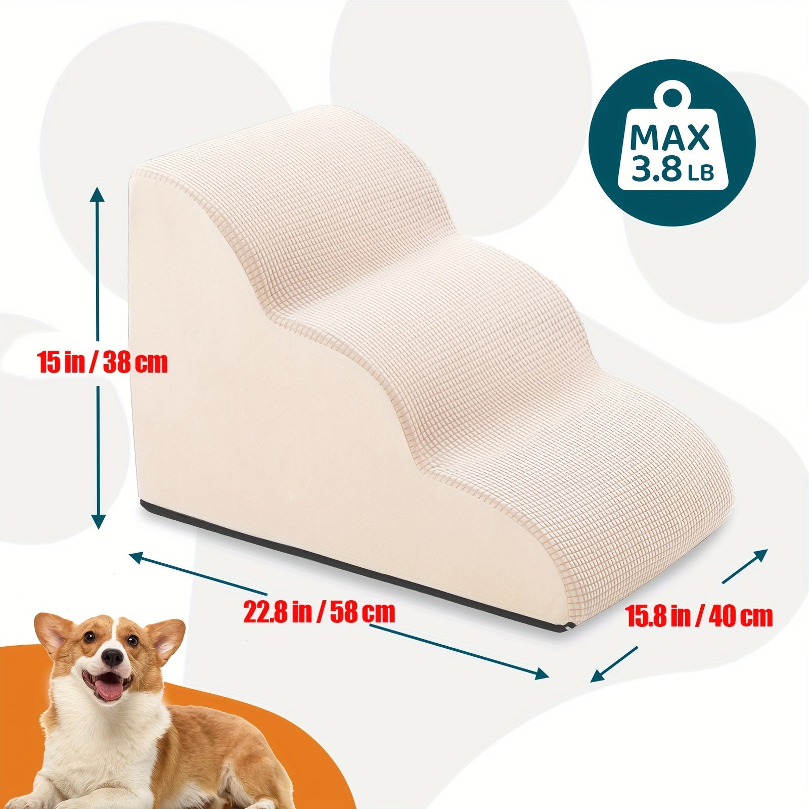 Small Dog Steps 2/3/4 Stairs Non-Slip Washable for Injured Older Pets with Joint Pain