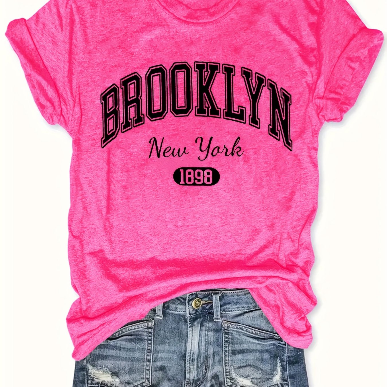 Plus Size Graphic T-Shirt for Women Polyester Knit Summer Casual Brooklyn 1898 Design