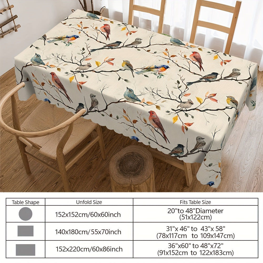 Mantel de poliéster impermeable con diseño floral y de aves para uso en interiores y exteriores