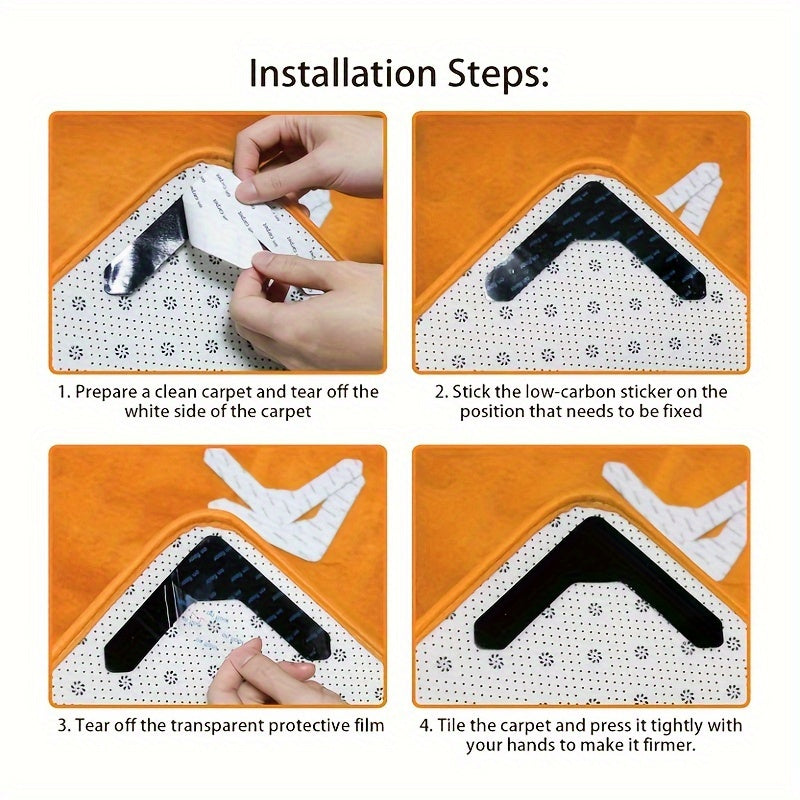 4/8pcs Black Silicone Non-Slip Rug Pads for Carpet Grip and Anti-Curl Backing