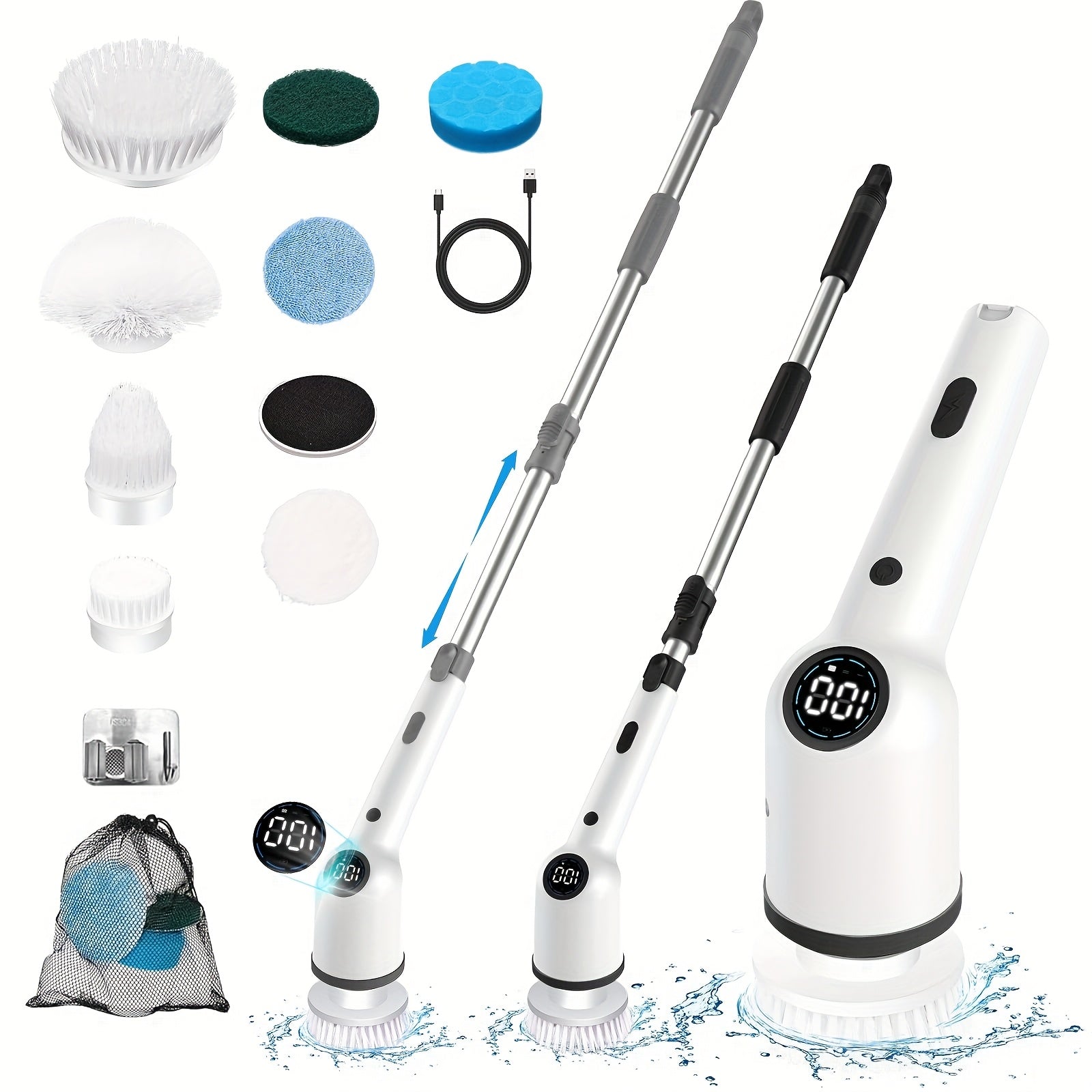 8 ta cho'tka boshli aylanuvchi elektr tozalash vositasi, sozlanadigan tezliklar, qayta zaryadlanuvchi