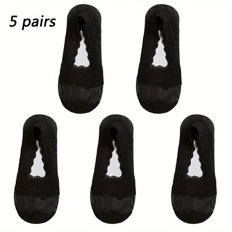 Women's Summer No-Show Socks Breathable Mesh Floral Lace Sweat-Absorbent