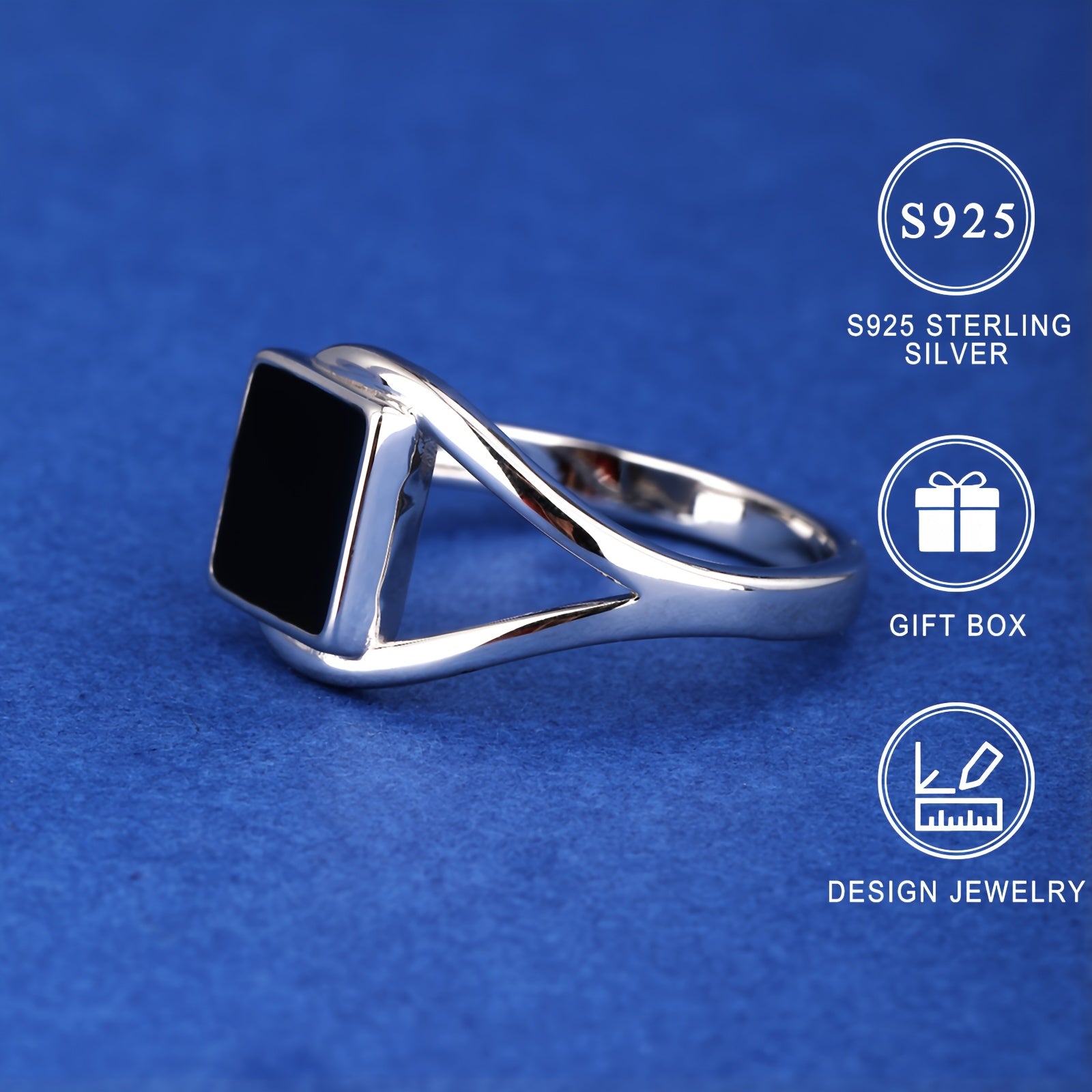 Кольцо из серебра S925 с позолотой 18K, 2,8 г, с черным квадратным дизайном и изысканным мастерством капли масла, поставляется в высококачественной ювелирной подарочной коробке для мужчин и женщин, мотив подковы, электролитическое покрытие.