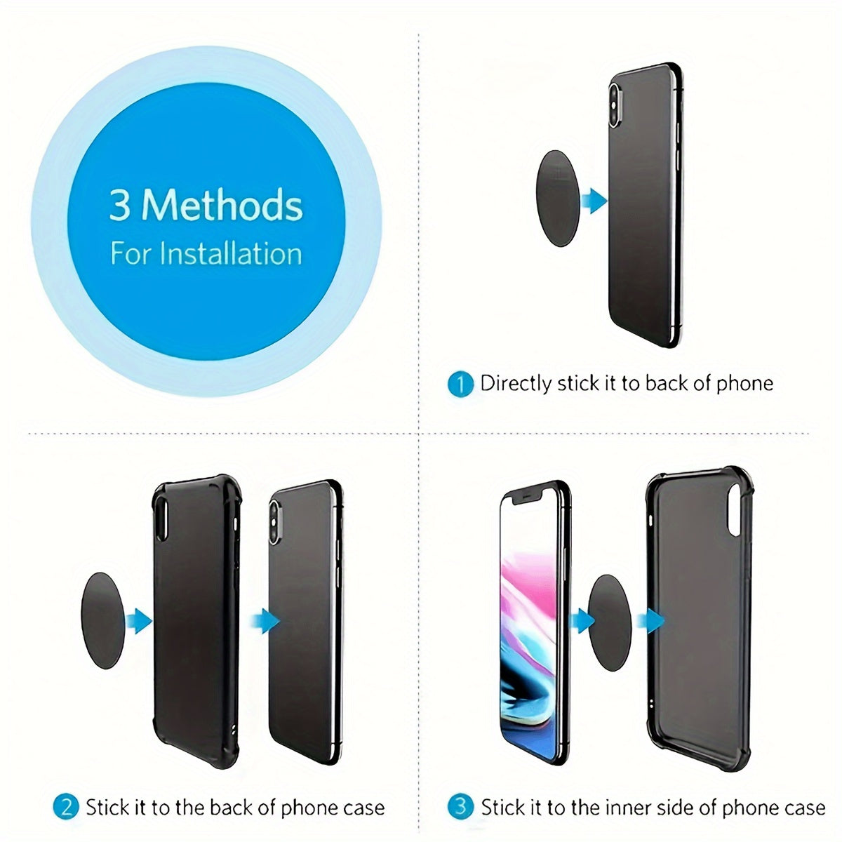 5 ta qora, kumush, temir telefon stendlari, magnitli, yutuvchi, 40mm