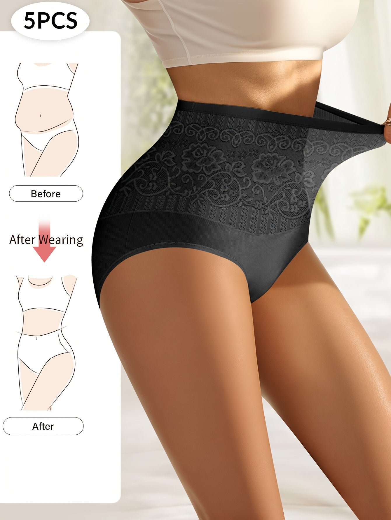 Women's High Waist Panties Tummy Control Jacquard Hip Lift Comfort