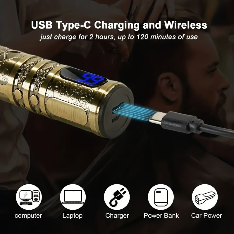 Беспроводной профессиональный триммер для волос с LED-дисплеем, зарядкой USB-C и 4 аксессуарами