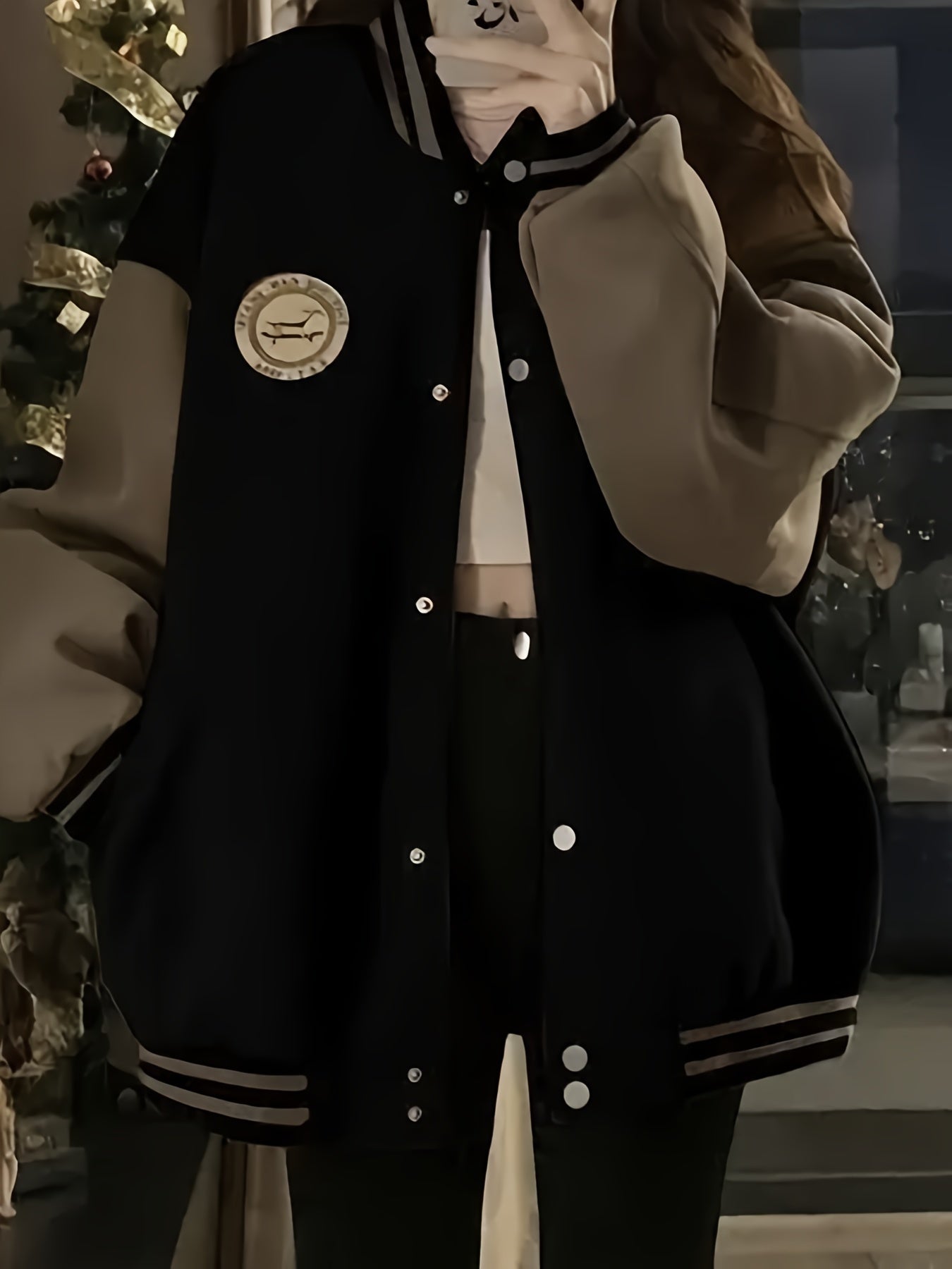 Women's Retro Baseball Jacket Casual Thick Loose Fit Button Polyester Solid