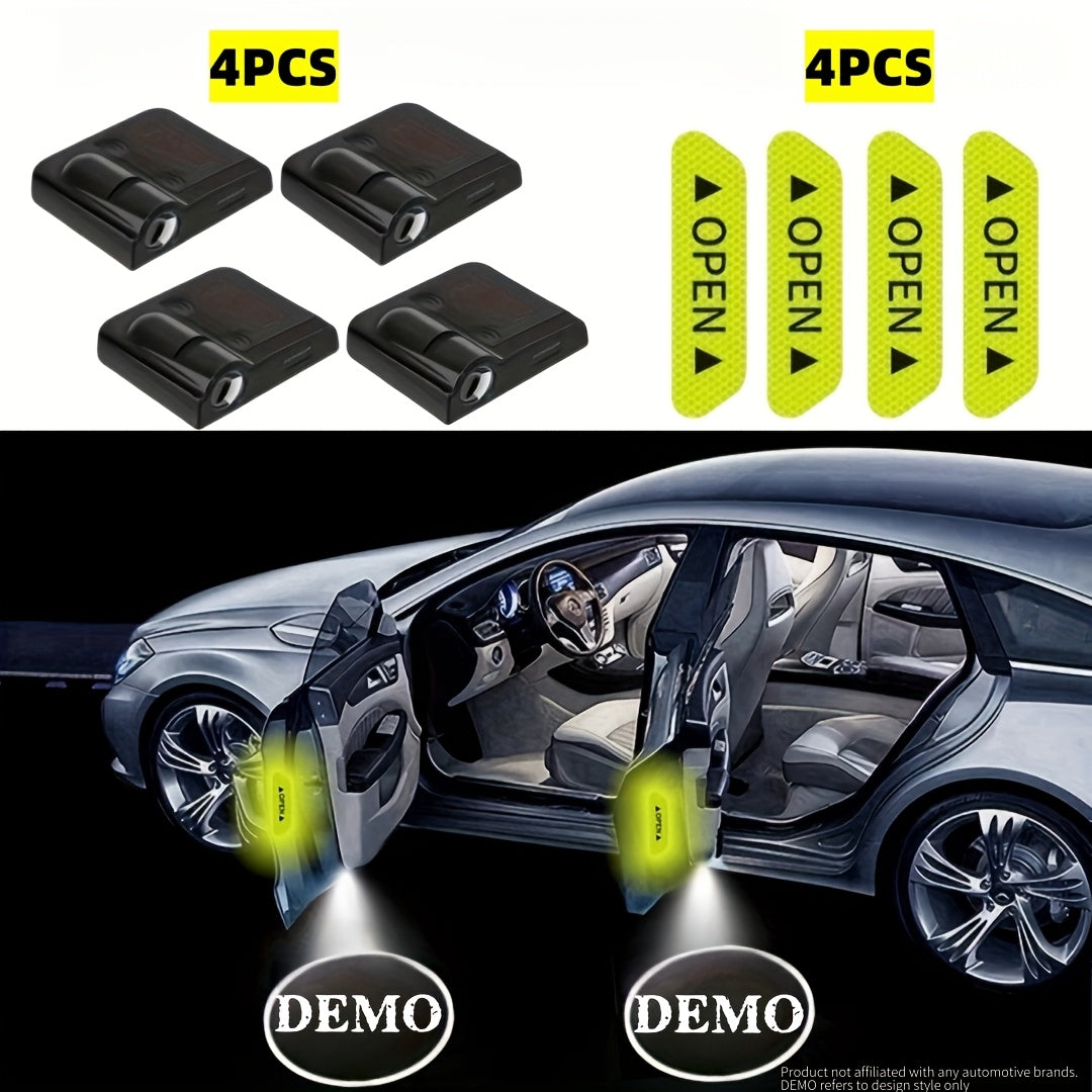 Car Door Welcome Lights with Logo Projection and Reflective Stickers Universal