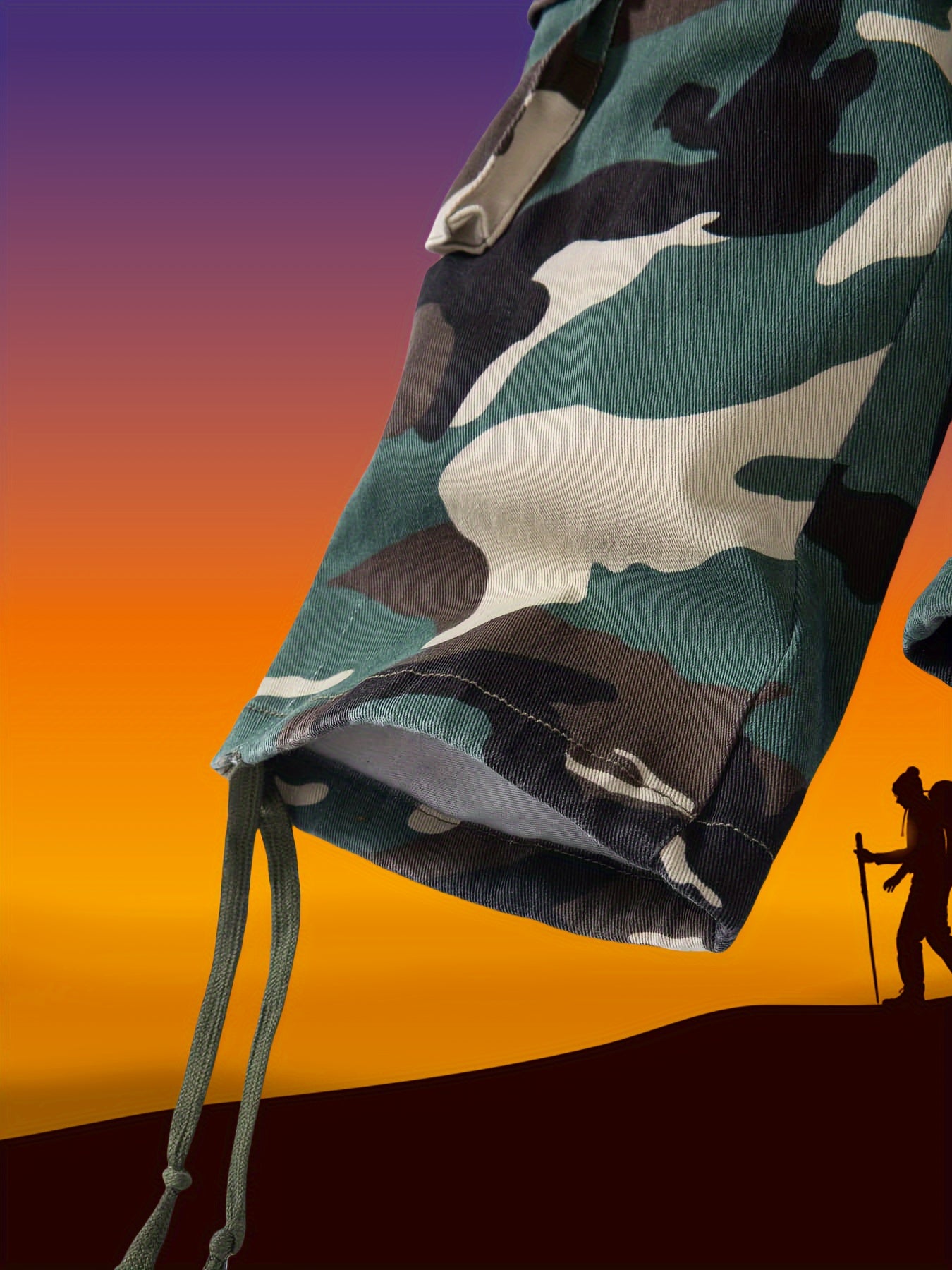 Pantalones cargo de talla grande para hombre con estampado de camuflaje, múltiples bolsillos y cintura con cordón en camuflaje verde militar